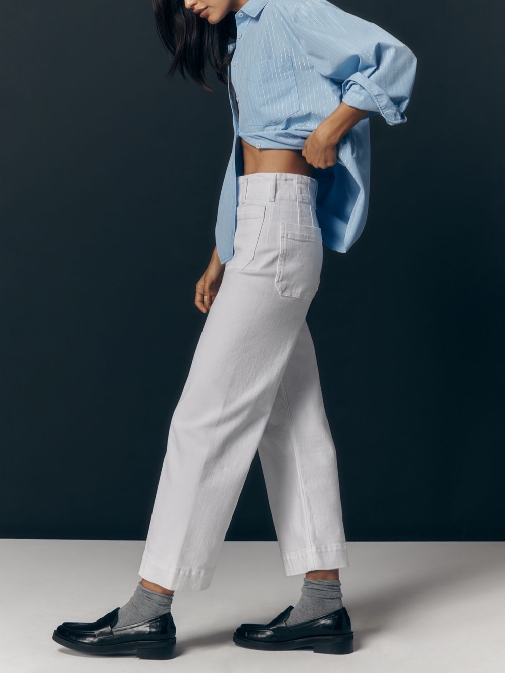 Maeve High-Rise Wide Leg Pants in White